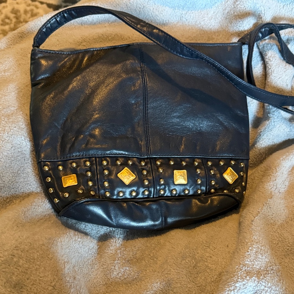 80s Bejeweled black leather purse